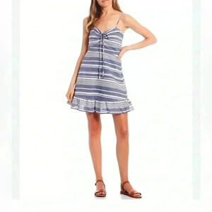 Lola Grace Stripe Swing Dress Navy White lined straps new no tags medium cotton
